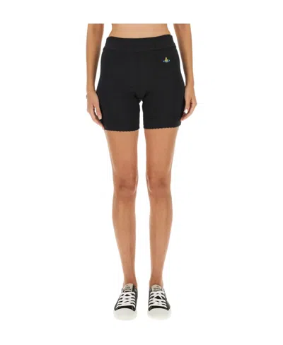 VIVIENNE WESTWOOD EMBROIDERED-LOGO RIBBED-KNIT SHORTS