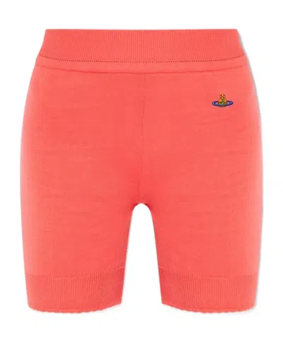 Vivienne Westwood Embroidered-logo Ribbed-knit Shorts In Orange