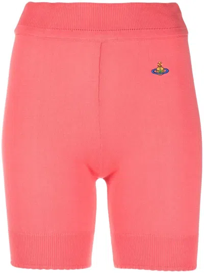 Vivienne Westwood Embroidered-logo Ribbed-knit Shorts In Orange