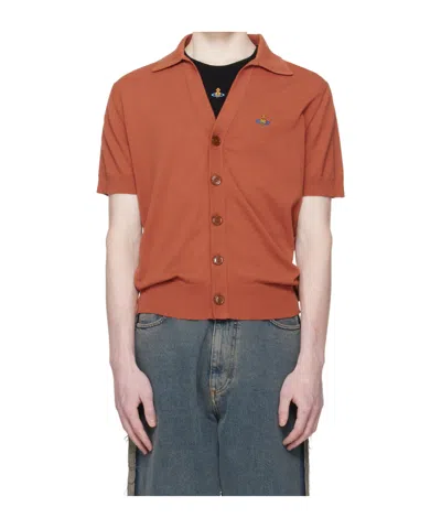 Vivienne Westwood Embroidered Logo Short-sleeved Knit Cardigan In Brown