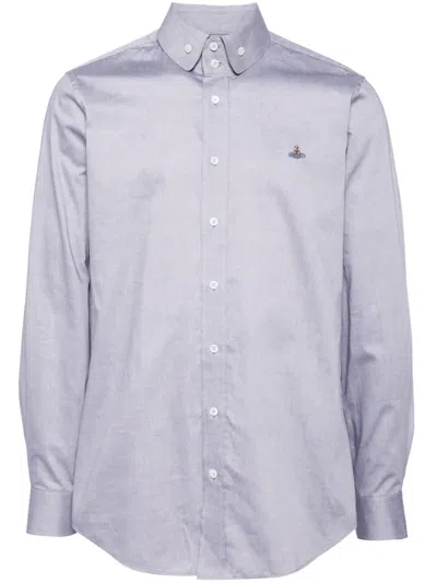 Vivienne Westwood Embroidered-orb Cotton Shirt In Grey