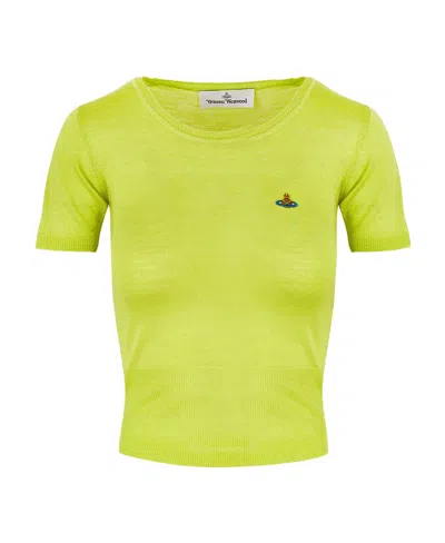Vivienne Westwood Embroidered-orb Knit Top In Yellow