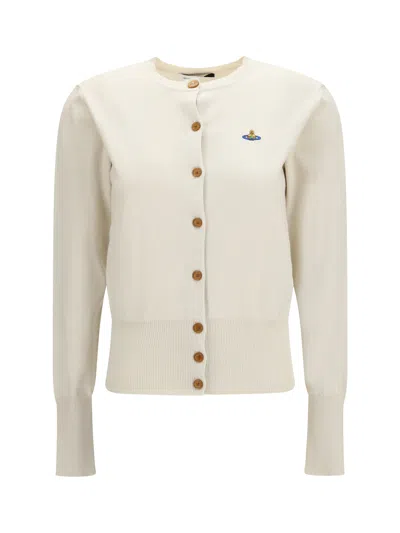 Vivienne Westwood Embroidered Orb Logo Cardigan In White