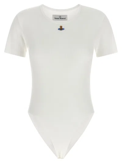 Vivienne Westwood Embroidered Orb Logo Ribbed Cotton Bodysuit In White