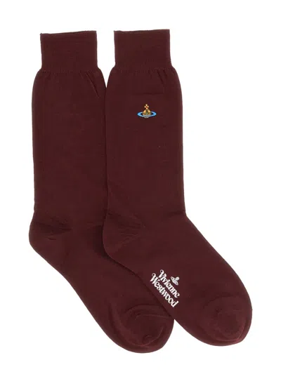 Vivienne Westwood Embroidered Orb Socks For Women In Brown