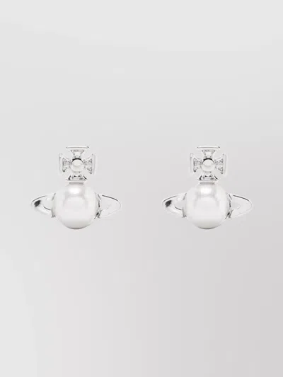 Vivienne Westwood Embroidered Pearl Detail Earrings In Metallic