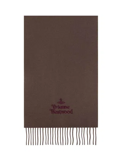 Vivienne Westwood Embroidered Scarf In Brown