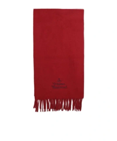 VIVIENNE WESTWOOD VIVIENNE WESTWOOD LOGO EMBROIDERED FRINGED SCARF
