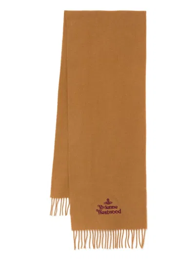 Vivienne Westwood Embroidered Scarf In Brown