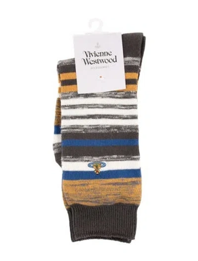 Pre-owned Vivienne Westwood Embroidered Striped Socks W/tags In Gray