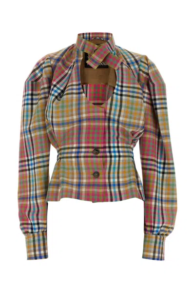 Vivienne Westwood Wool Blazer Vase Motif Plaid Tailoring In Multi