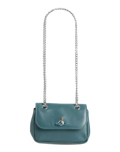 Vivienne Westwood Emma Small Purse With Chain Woman Shoulder Bag Deep Teal Size - Soft Leather In Green