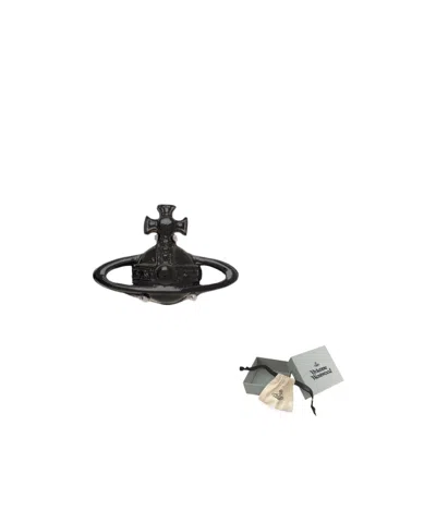 Vivienne Westwood Enamel-detail Orb-plaque Earring In Black
