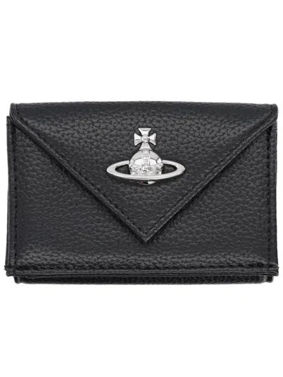 Vivienne Westwood Envelope Eco-leather Orb Tri-fold Mini Wallet In Black