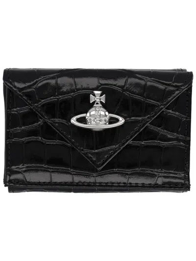 Vivienne Westwood Orb-detail Croco-effect Wallet In Black