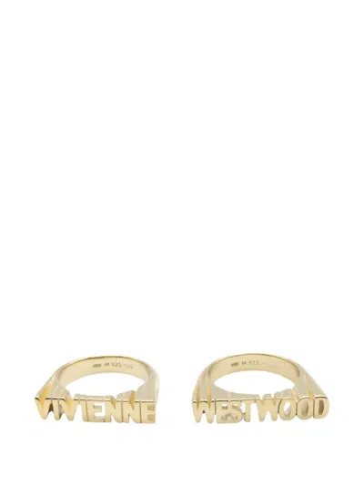 Pre-owned Vivienne Westwood Essex Logo Rings In Gold