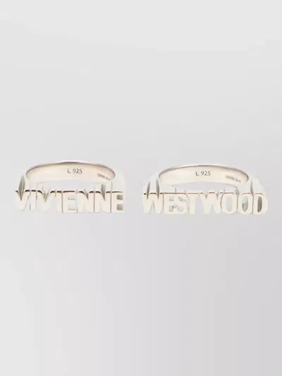 Vivienne Westwood Essex Twin Rings Set Engraved Bands In Metallic