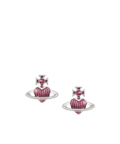 Vivienne Westwood Fabianna Bas Relief Earrings In Platinum-transparent-rose-enamel