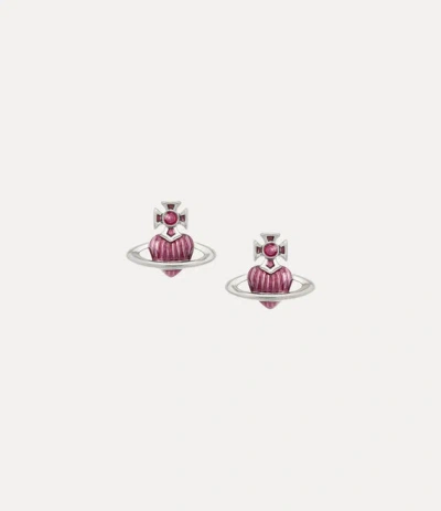Vivienne Westwood Fabianna Bas Relief Earrings Platinum-transparent-rose-enamel Platinum-transparent-rose-enamel Women In Purple