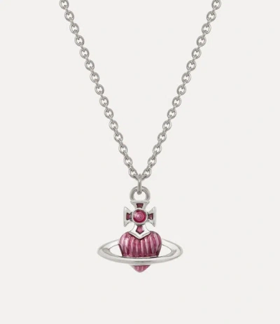 Vivienne Westwood Fabianna Bas Relief Pendant Necklace Platinum-transparent-rose-enamel Platinum-transparent-rose-enam In Black