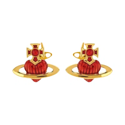 Pre-owned Vivienne Westwood Fabianna Relief Earrings 'gold/red Enamel' | Women's Size Onesize