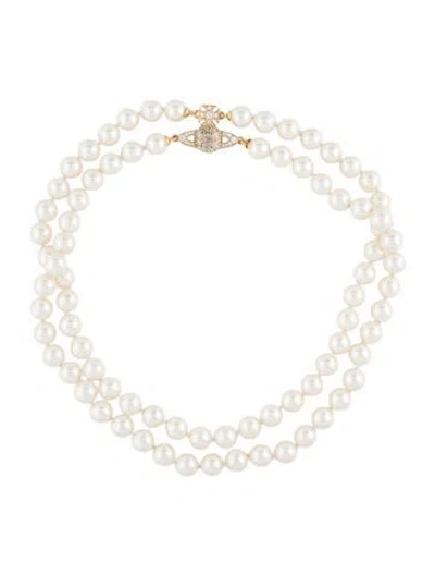 Pre-owned Vivienne Westwood Faux Pearl & Crystal Choker Necklace, 15" In Multi