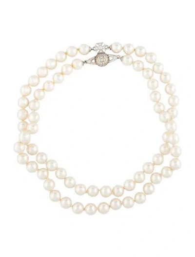 Pre-owned Vivienne Westwood Faux Pearl & Crystal Choker Necklace, 15" In Multicolor