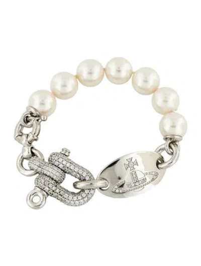 Pre-owned Vivienne Westwood Faux Pearl & Crystal Isoria Bracelet, 6.25" In Multicolor