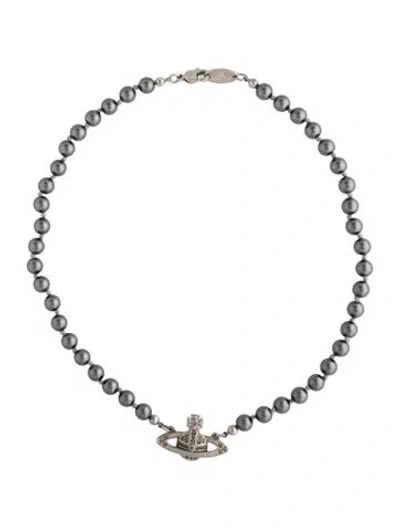 Pre-owned Vivienne Westwood Faux Pearl & Crystal Mini Bas Relief Choker Necklace, 15.5" In Multi