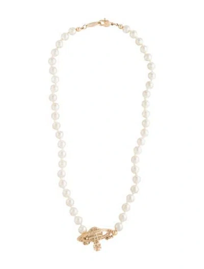 Pre-owned Vivienne Westwood Faux Pearl & Crystal Mini Bas Relief Choker Necklace, 15.5" In Multi