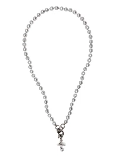Vivienne Westwood Faux-pearl Drop Choker In Silver