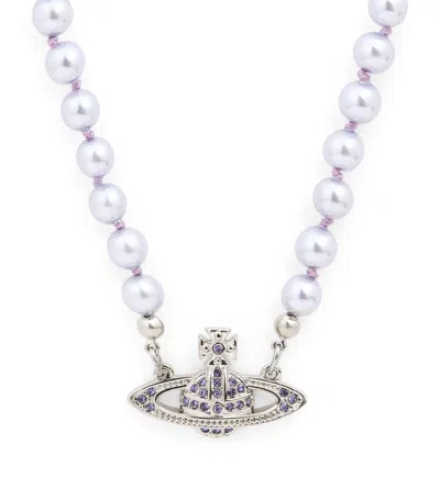 Vivienne Westwood Faux Pearl Mini Bas Relief Necklace In Silver