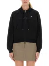 Vivienne Westwood Cropped Black Hoodie With Zipper Closure And Ribbed Details In Brown