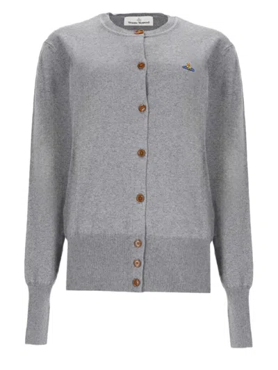 Vivienne Westwood Fine-knit Grey Sweater With Button-down Front And Ribbed Detailing In Gray