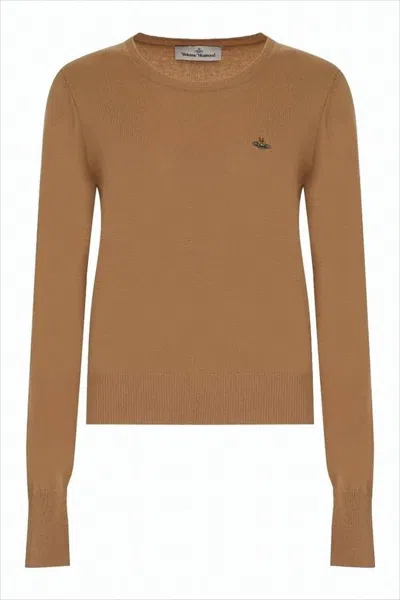 Vivienne Westwood Finely Knit Brown Sweater With Classic Crew Neckline