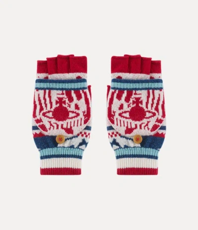 Vivienne Westwood Fingerless Gloves Fair Isle Red M Unisex