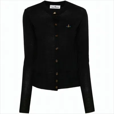 VIVIENNE WESTWOOD FITTED BLACK CARDIGAN WITH SILK-WOOL BLEND