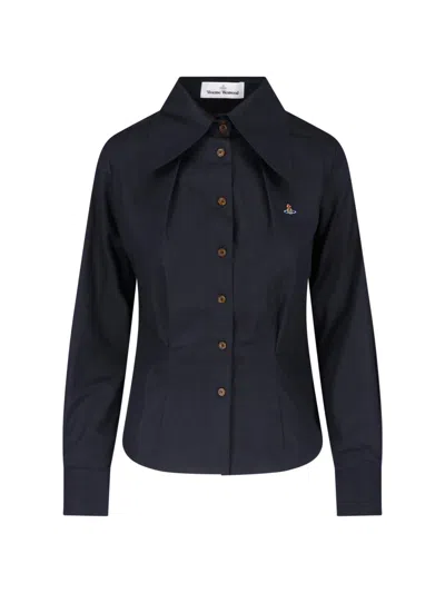Vivienne Westwood Fitted Black Shirt With Oversized Pointed Collar