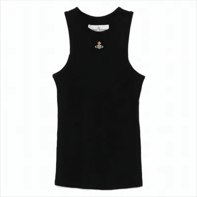 VIVIENNE WESTWOOD FITTED BLACK SLEEVELESS TOP WITH HIGH NECKLINE