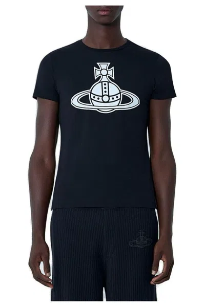 Vivienne Westwood Fitted Black T-shirt With Round Neckline And Short Sleeves In Blue
