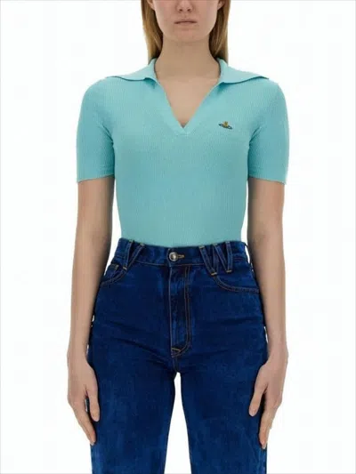 VIVIENNE WESTWOOD FITTED DEEP V-NECK SWEATER WITH RIBBED TEXTURE