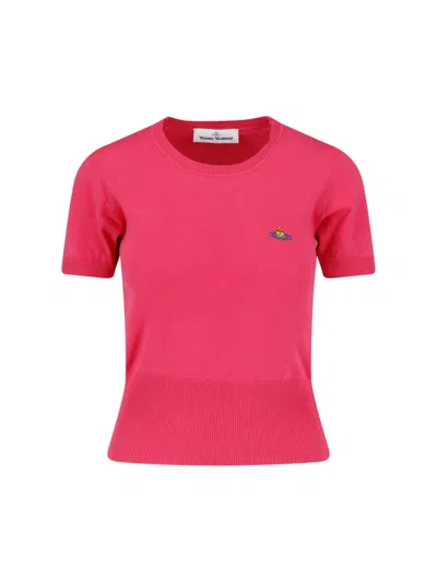 Vivienne Westwood Fitted Red Crop Top With Ribbed Details In Multi