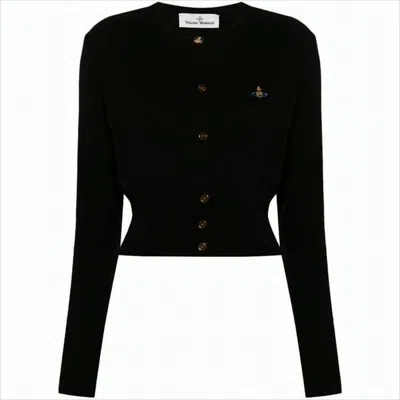 Vivienne Westwood Fitted Round Neck Cardigan With Embroidered Detail In Black