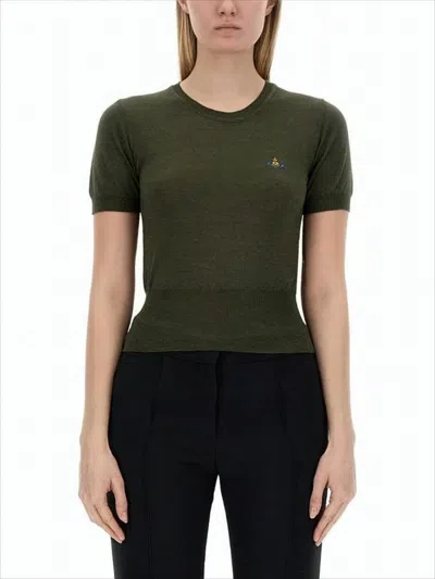 Vivienne Westwood Fitted Short-sleeve Pullover In Deep Olive Green