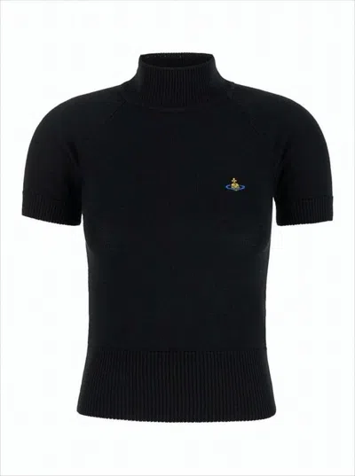 Vivienne Westwood Fitted Short-sleeve Turtleneck Sweater In Black