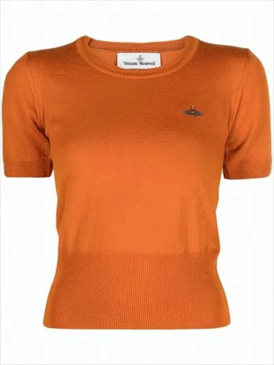 Vivienne Westwood Fitted Short-sleeved Wool Sweater With Embroidered Emblem In Pattern