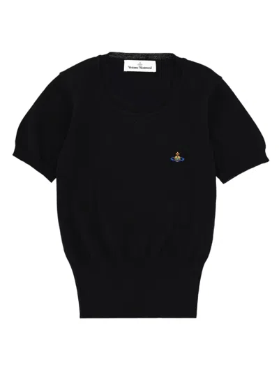 Vivienne Westwood Fitted Short-sleeve Cotton-cashmere Top In Black