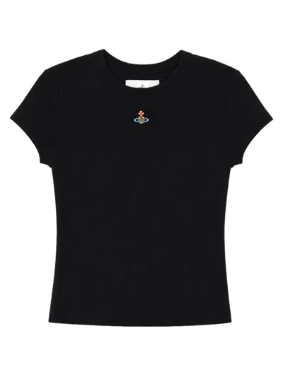 Vivienne Westwood Fitted Short-sleeve Ribbed Viscose-blend T-shirt In Black
