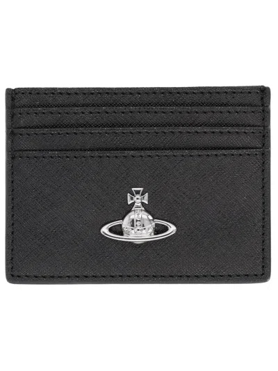 Vivienne Westwood "flat" Card Holder With "orb" Detail In Black