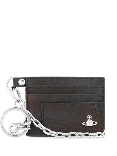 Vivienne Westwood Flat Chain Orb-plaque Card Holder In Black